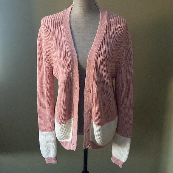 VICOLO Sweaters - Vicolo Pastel Pink and White Cardigan size XL